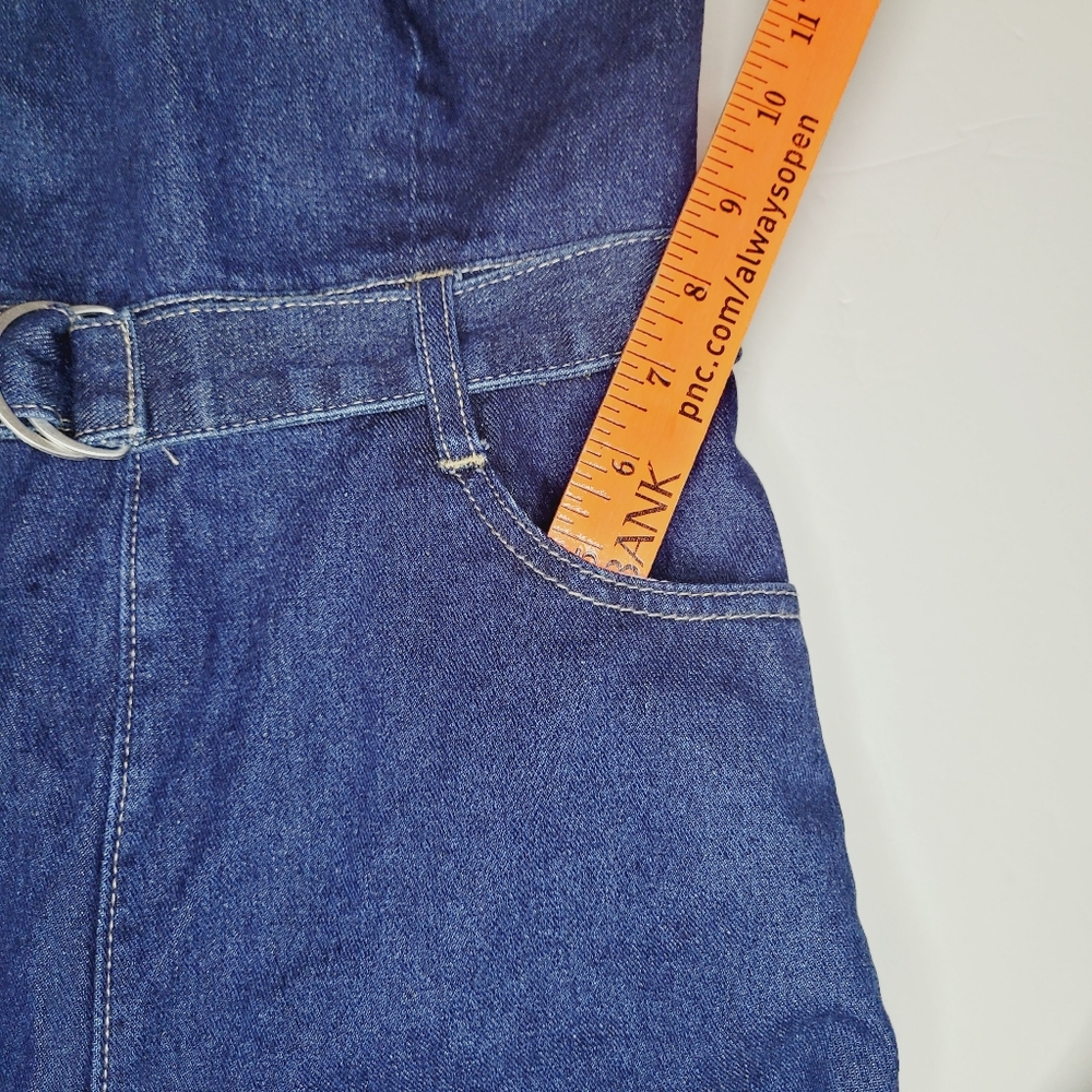 Forever 21 Belted Strapless Denim Jumpsuit Women Small Wide-leg Zip Pocket FLAW - Picture 8 of 15